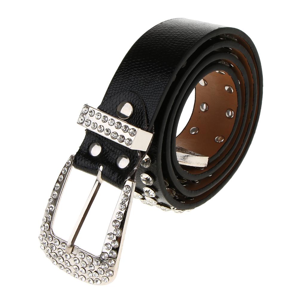 Ladies Rivet Belt Rivet Jeans Belt with Rhinestones, Punk Gothic Leather Belt