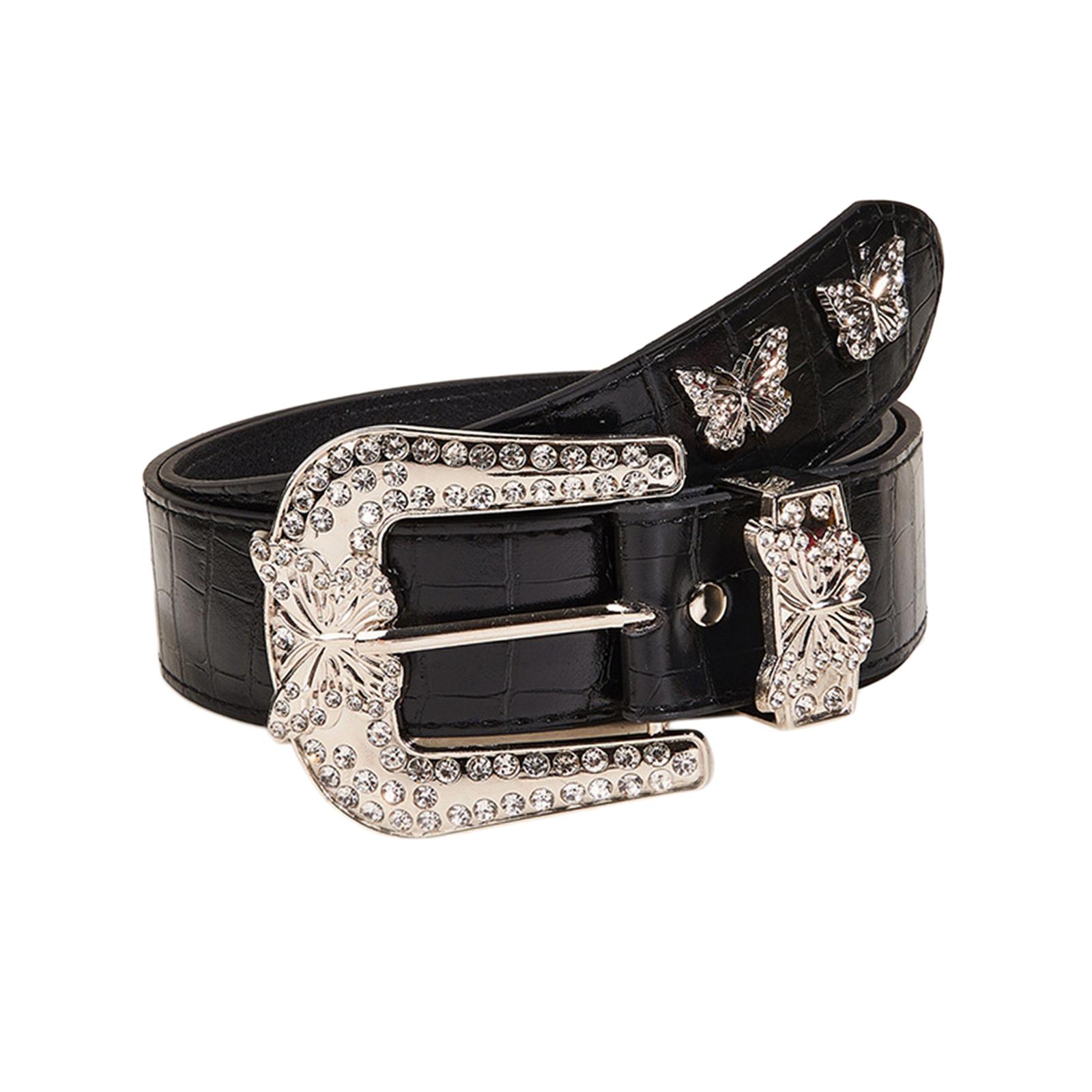 Ladies Rivet Belt Rivet Jeans Belt with Rhinestones, Punk Gothic Leather Belt