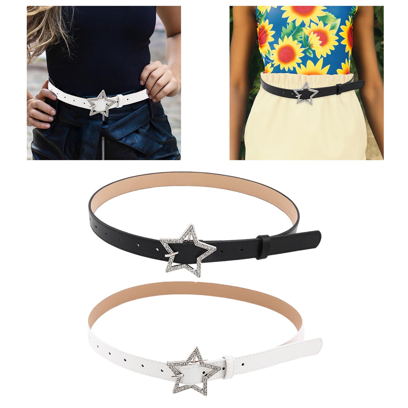 PU Leather Belt Waistband Women Star Rhinestone for Party Dress Rock