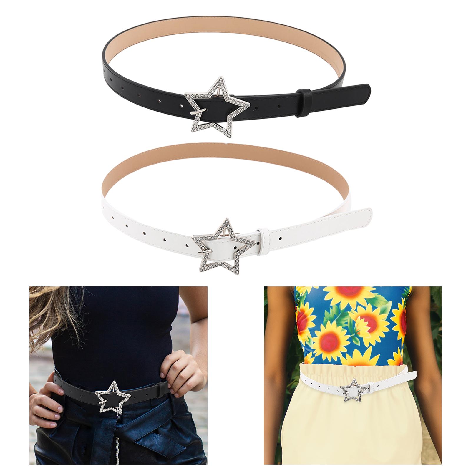 PU Leather Belt Waistband Women Star Rhinestone for Party Dress Rock
