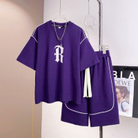 Летняя футболка с коротким рукавом для мальчиков, спортивный костюм, модный комбинированный короткий костюм для детей младшего возраста, женская одежда