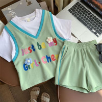 Детский короткий костюм из двух предметов для девочек, с коротким рукавом и шортами в повседневном стиле