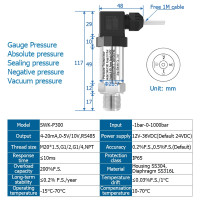 Датчик давления 4-20мА 0-5В 10В RS485 Выход -1бар-0-1000бар Датчик давления воды газа масла Датчик положительного отрицательного давления вакуума