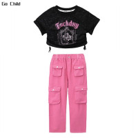 Футболка для девочек в стиле хип-хоп, камуфляжные Свободные Штаны для уличного танца, Детская уличная одежда, короткий топ, джоггеры, комплект одежды, Детские милые джазовые костюмы