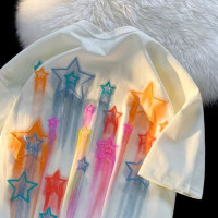 Детский летний комплект для мальчиков и девочек, красочная футболка с принтом пять звезд и коротким рукавом, Модный хлопковый Свободный Повседневный комплект из двух предметов