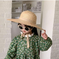 2023夏季新款儿童草帽女童遮阳防晒大檐帽沙滩甜美系带草帽批发