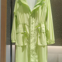 中長版綠色防曬衣女款夏季薄款抗UV設計感抽繩上衣防曬服外套