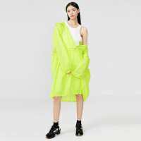 機能運動風戶外防曬塗層降落傘面料螢光綠寬鬆長版連帽露營衝鋒衣