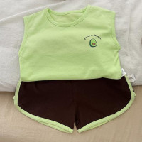 Летний комплект с милым жилетом с принтом фруктов для новорожденных мальчиков и девочек, топы без рукавов с буквенным принтом + шорты, комплект из 2 предметов, тонкий хлопковый жилет для малышей