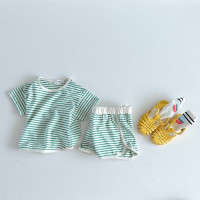 Детский Повседневный костюм из двух предметов, хлопковая Однотонная футболка без рукавов + шорты, комплект летней одежды для новорожденных мальчиков и девочек