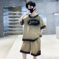 Летняя модная клетчатая футболка с коротким рукавом и шорты для мальчиков-подростков пуловер уличная одежда комплект с брюками для мальчиков комплект одежды