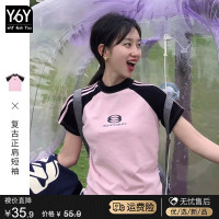 美式復古正肩短袖t恤女夏季2023新款撞色插肩甜辣上衣設計感小眾