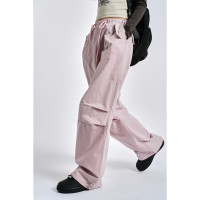 蘇菜羅蔔 高街美式褲復古直筒粉色工裝褲女寬鬆休閒褲高腰寬褲