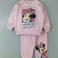Зимний комплект детской одежды, одежда для девочек с Минни, летний костюм, Детские комплекты, ФЛИСОВАЯ ФУТБОЛКА и штаны, мягкий спортивный костюм для малышей