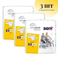 SENI Впитывающие трусы для взрослых Seni ACTIVE NORMAL Medium (обхват 80-110 см), 30 шт Х 3 упаковки в заводском коробе