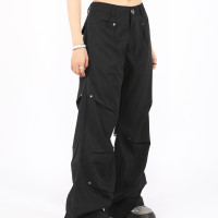 BIGGOLD 美式復古低腰鉚釘vibe風休閒褲女薄款闊腿直筒褶皺工裝褲