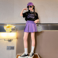 Летний костюм для девочек, шорты с коротким рукавом, комплект из 2 предметов, повседневный СВОБОДНЫЙ Модный костюм в студенческом стиле, детская одежда для девочек, подростков