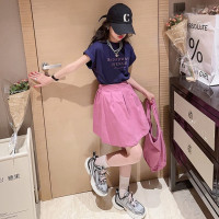 Летний костюм для девочек, шорты с коротким рукавом, комплект из 2 предметов, повседневный СВОБОДНЫЙ Модный костюм в студенческом стиле, детская одежда для девочек, подростков