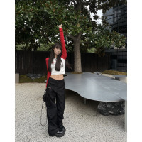 自制 黑色休閒工作服褲女秋季薄款寬鬆高腰顯瘦辣妹拖地長褲子