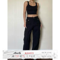AOOAO 夏季新品美式辣妹復古直筒顯瘦街頭多口袋三色工裝休閒褲