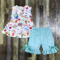 Лидер продаж, карандаш-рубашка «назад в школу», одежда для маленьких девочек, летний наряд, Детская рубашка с шортами, оптовая продажа, детский комплект одежды