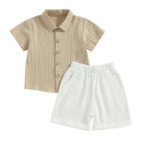 Комплект для мальчиков из 2 предметов, рубашка с коротким рукавом и воротником на пуговицах и шорты, одежда для мальчиков, лето 2023
