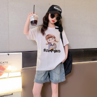 Летний костюм для девочек, шорты с коротким рукавом, комплект из 2 предметов, повседневный СВОБОДНЫЙ Модный костюм в студенческом стиле, детская одежда для девочек, подростков