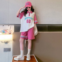 Летний костюм для девочек, шорты с коротким рукавом, комплект из 2 предметов, повседневный СВОБОДНЫЙ Модный костюм в студенческом стиле, детская одежда для девочек, подростков