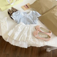 Комплект детской одежды для маленьких девочек из 2 предметов, кружевная юбка и топ, синяя одежда для малышей, наряды на день рождения для женщин