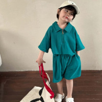 Комплект летней детской одежды из 2 предметов, Однотонная футболка с отложным воротником и шорты для девочек и мальчиков, 2023