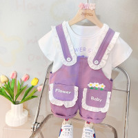 Летний комплект для маленьких девочек, детский топ с цветами + шорты-комбинезон, костюм из двух предметов, модная детская одежда на день рождения