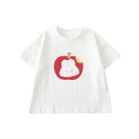 Корейский стиль, новинка, летняя детская футболка для девочек, желтая, красная, бежевая, с мультяшным принтом, футболка с коротким рукавом и круглым вырезом, детская одежда E0005