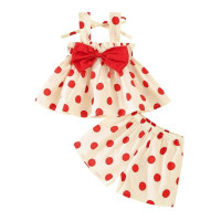 Летняя одежда для маленьких девочек, топ на бретельках без рукавов с бантом в горошек, шорты с эластичным поясом, комплект одежды из 2 предметов для девочек