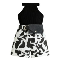 Комплект из 3 предметов, летняя роскошная одежда для малышей, модная детская одежда, топы без рукавов + шорты с принтом + пояс, эксклюзивные наряды для девочек BC596