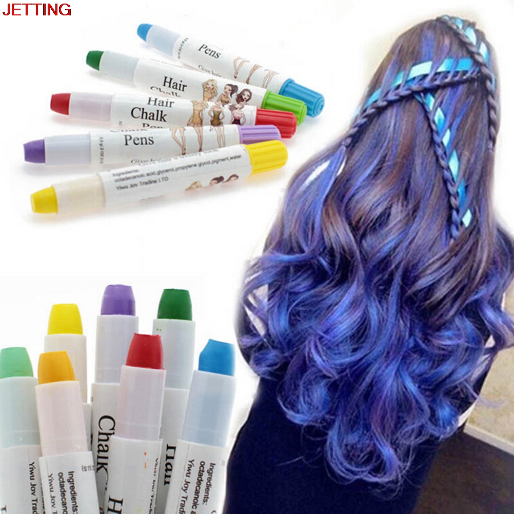 Women Beauty Hair Color Safety Hair Dye Color Temporary Non-toxic DIY Hair Cream Party Dye Pen colored chalk for hair 6 Colors