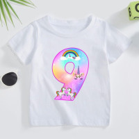 Футболка детская с принтом «Единорог», милая Радужная рубашка с цифрами 2-9, летний топ для маленьких девочек, Повседневная белая футболка для подростков, подарок на день рождения