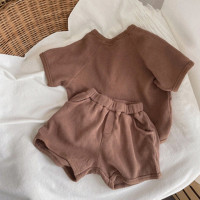 Корейский комплект одежды для мальчиков, летний комплект одежды для маленьких девочек, детская верхняя одежда, топы и шорты из 2 предметов, повседневный комплект детской одежды