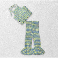 Новинка лета 2023, комплект одежды из 2 предметов для маленьких девочек: плиссированный топ на бретельках с открытой спиной и расклешенные брюки для детей, модная женская одежда