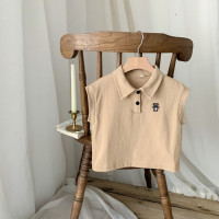 Детская футболка с вышивкой и милым медведем, в Корейском стиле, летняя одежда для мальчиков и девочек, однотонная Детская рубашка-поло с коротким рукавом, 2023