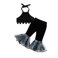 Одежда для маленьких девочек, костюм с кисточками, вязаный женский костюм, составного кроя, расклешенные брюки, комплект одежды