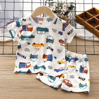 Одежда для маленьких девочек, летние футболки с коротким рукавом и штаны, комплект из мягкого хлопка с принтом сердечек, домашняя одежда, Корейская Повседневная Пижама 2023