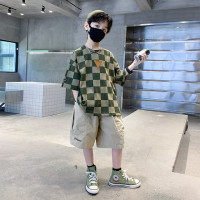 Летняя модная клетчатая футболка с коротким рукавом и шорты для мальчиков-подростков пуловер уличная одежда комплект с брюками для мальчиков комплект одежды