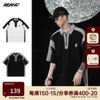 BJHG不計後果夏季 POLO衫男短袖T恤美式復古潮牌撞色拼接情侶T恤