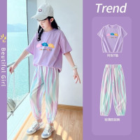 Летний спортивный костюм для девочек, комплект из 2 предметов для младших детей с коротким рукавом и брюками, детский спортивный костюм в Корейском стиле, спортивные костюмы для подростков