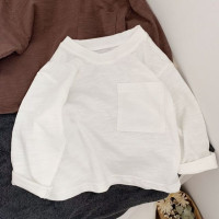 Детская Хлопковая футболка! Корейский дизайн для мальчиков и девочек, футболка из бамбукового хлопка с длинными рукавами и карманами, детская одежда