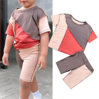 Детская Одежда, цветные леггинсы с короткими рукавами, комбинированный дизайн, подходит для ежедневных поездок и путешествий