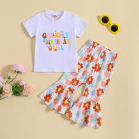 Детская Одежда с цветочным принтом для маленьких девочек, футболка с коротким рукавом и буквенным принтом, топы, нижняя Одежда для маленьких девочек