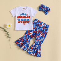 Одежда для Дня независимости топы с короткими рукавами, с цветочным принтом, с колокольчиками, штаны, повязка на голову, комплекты для детей