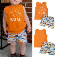 Детский костюм для мальчиков, шорты, комплект из двух предметов, рубашки с короткими рукавами, топы, шорты, костюм, майка с принтом алфавита, летний повседневный костюм для детей