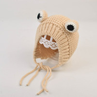 Детская вязаная шапка-лягушка, с мультяшным рисунком